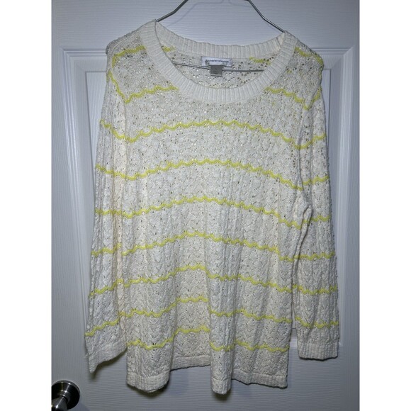 Christopher & Banks Women’s Long Sleeve Striped Sweater White/Yellow Size Large - Picture 1 of 7